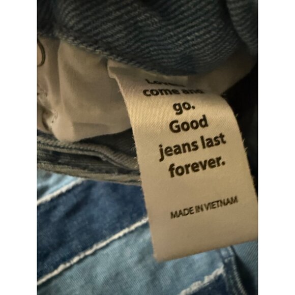 Pacsun Womens Two-Tone Denim Mini Skirt Size 27 Fringe Hem Blue Patchwork Cotton - Picture 3 of 12